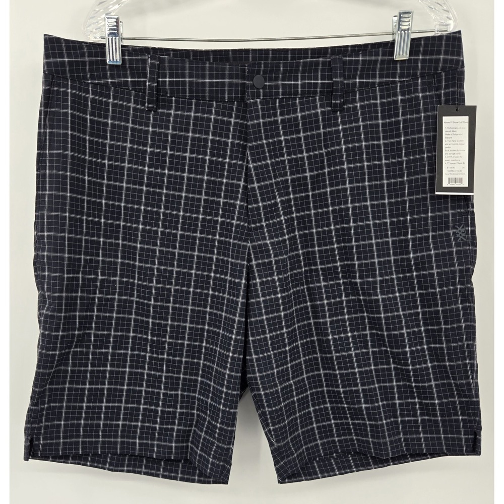 RHONE Shorts Men's 9" Dune Golf 35 Navy Windowpane Check Performance Lightweight